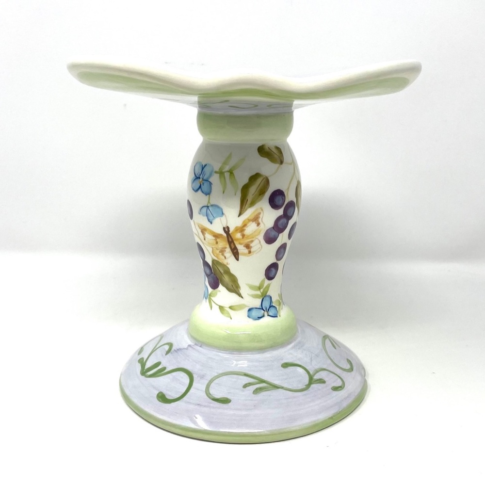 Vintage Capriware Candleholders on a Pedestal Grapes, Flowers and Scroll Design